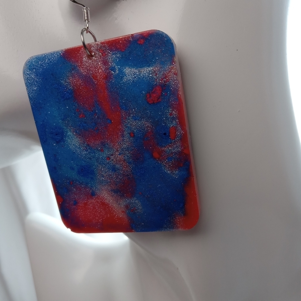 Red and Blue Square Earrings - Picture 3 of 6